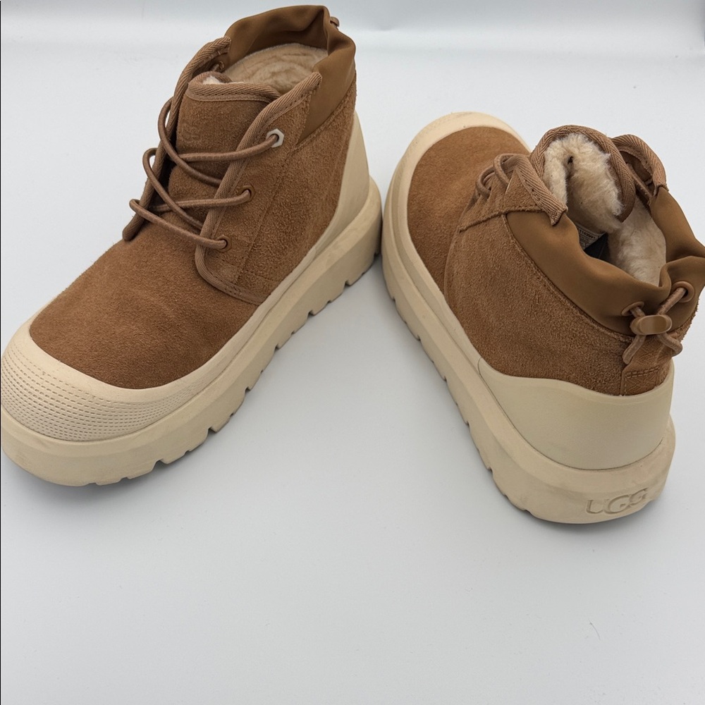 UGG Chestnut Brown Suede Platform Ankle Boots with Cream Sole